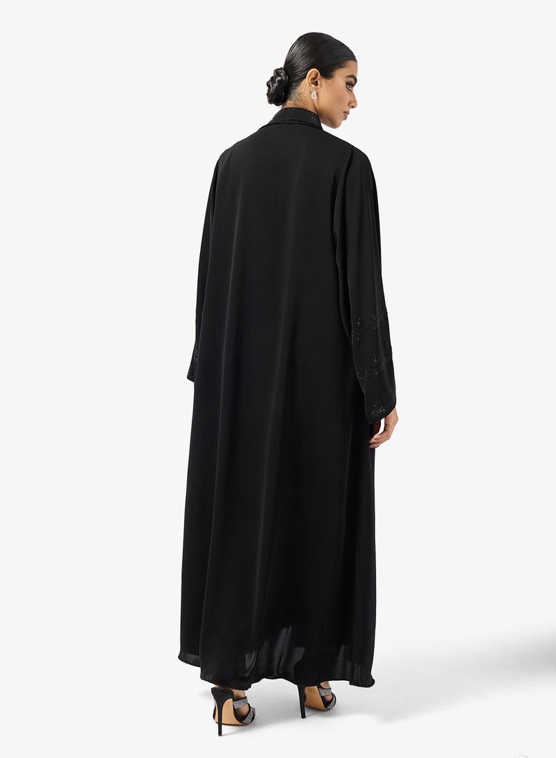 hayas closet Black Embellished Abaya With Sheila - Image 2